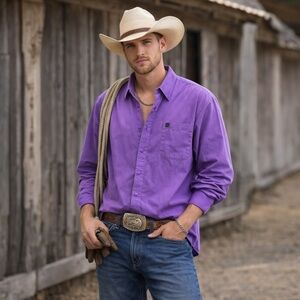 CINCH Purple Western Button Up Shirt Square Buttons Cowboy Ranchcore Size XL